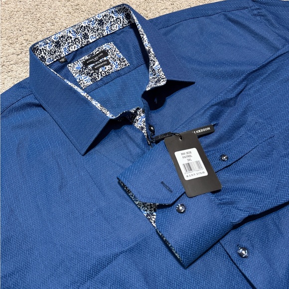Rosso Milano Italy Other - Rosso Milano Italy Dress Shirt 3XL Modern Fit Blue Textured Button Up NWT $179